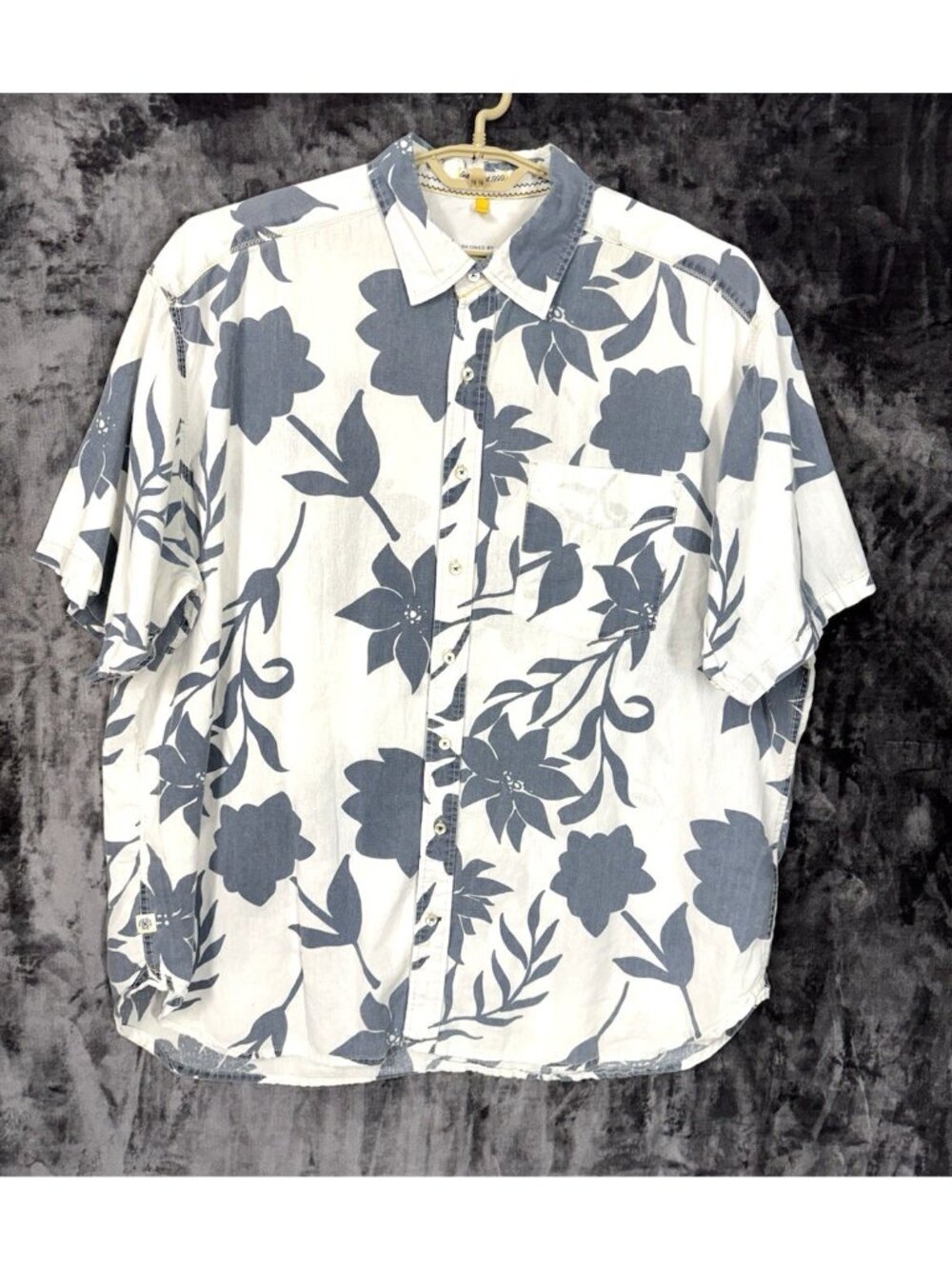 Nautica Jeans Co Linen Cotton Blend Mens 2X Blue Floral Button Front S-Sleeve
